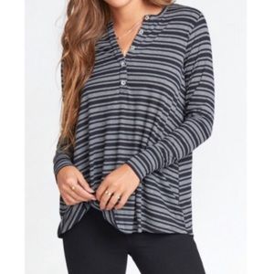 SHOW ME YOUR MUMU Hibernate Henley Top Striped Stretchy Black/Gray size M